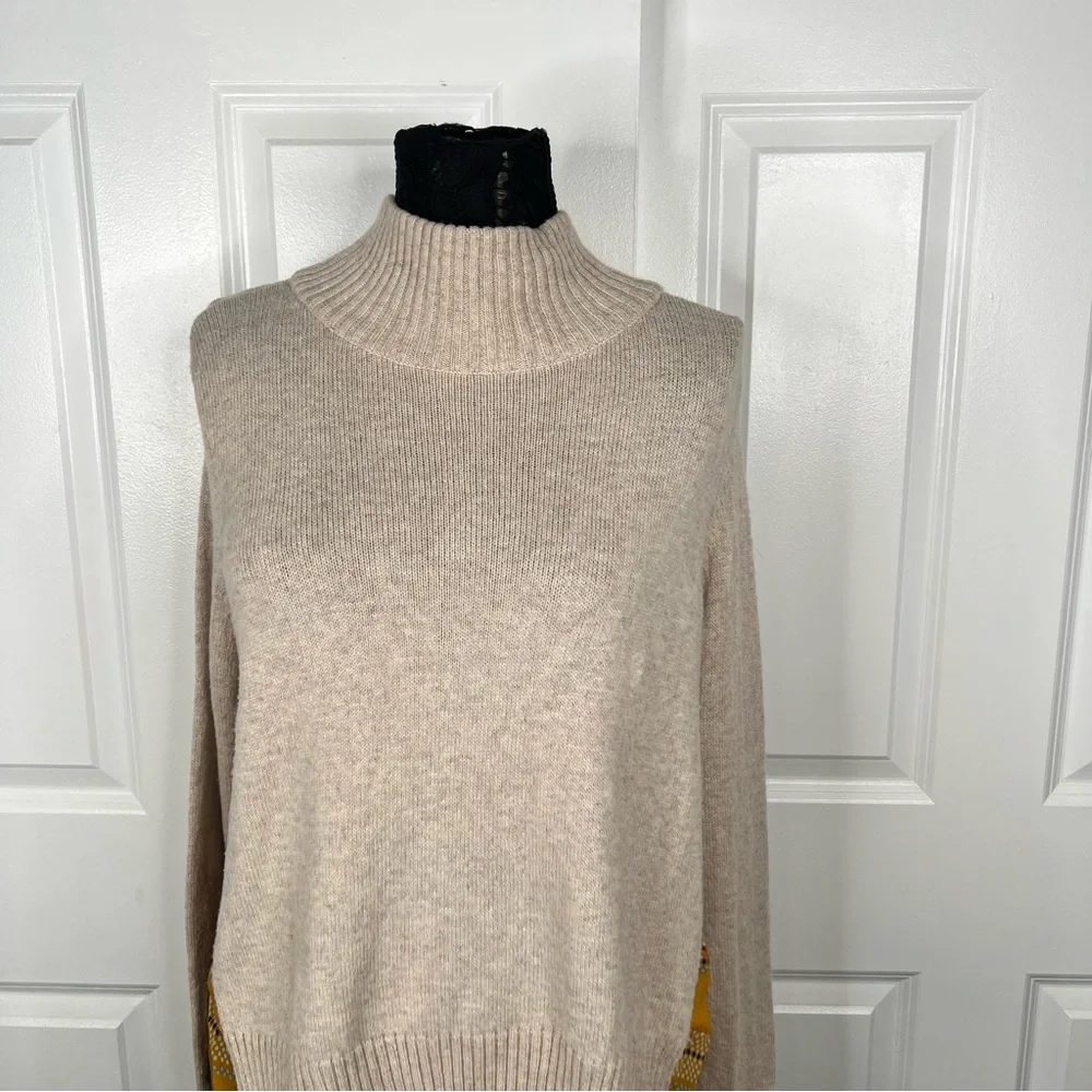 Sz XL Anthropologie Moth Mock Neck Sweater with Mixed Media Back $128 MSRP